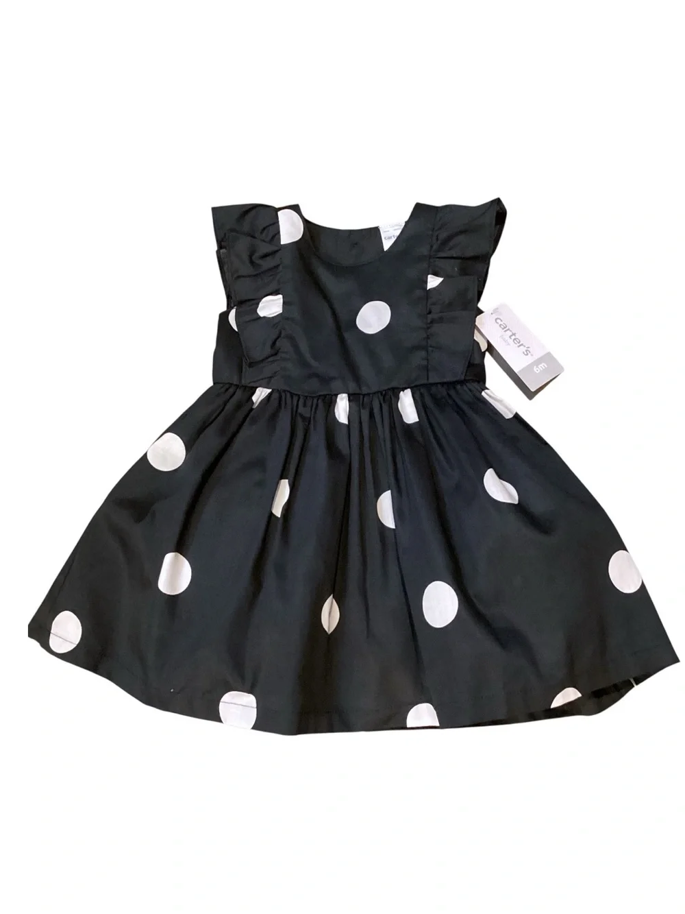 Carter’s Baby‎ Girl Black White Polka Dot Ruffle Sleeve Dress 6M NWT